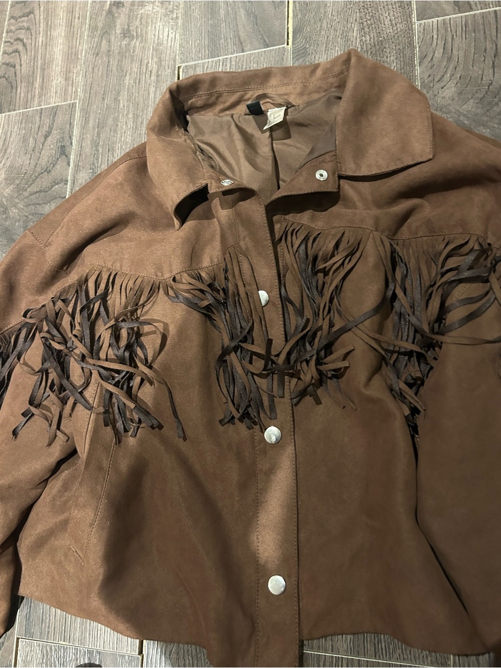 HM Cropped Brown Suede Fringe Jacket L